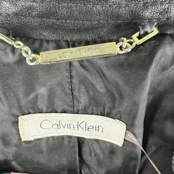 Calvin Klein Size 8 Vegan Black leather jacket gold hardware Asymmetrical Lined - Picture 14 of 16